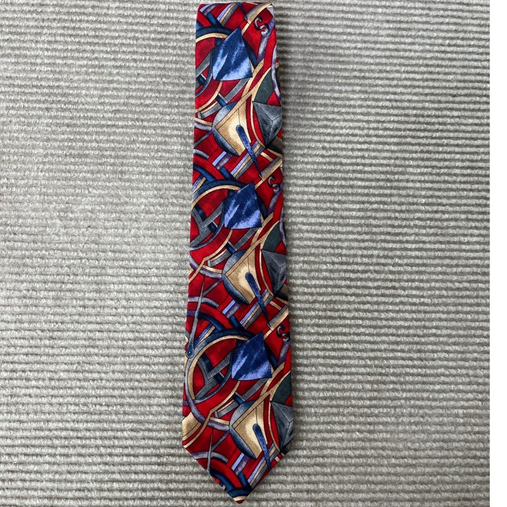J Garcia Mens Silk Necktie Red Blue Gold Abstract Geometric Jerry Garcia Art Tie